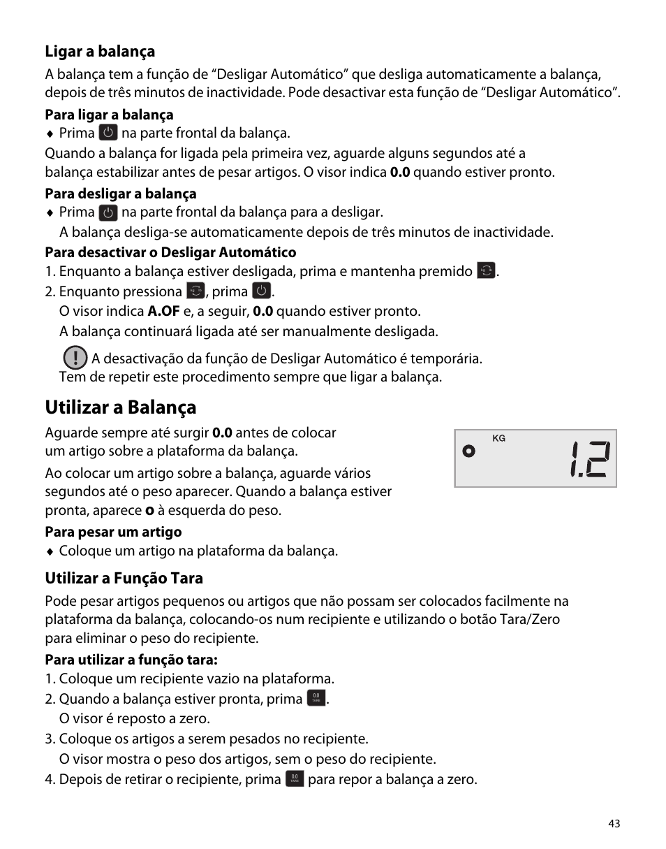 Ligar a balança, Utilizar a balança, Utilizar a função tara | Dymo S50 User Manual | Page 47 / 134