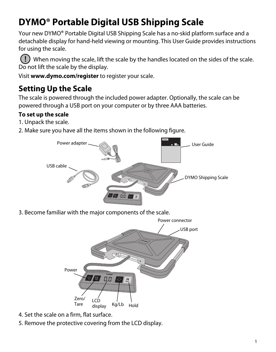 Dymo® portable digital usb shipping scale, Setting up the scale | Dymo S50 User Manual | Page 5 / 134