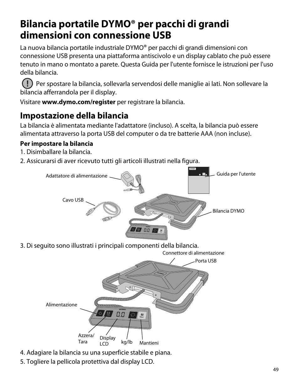 Impostazione della bilancia | Dymo S50 User Manual | Page 53 / 134