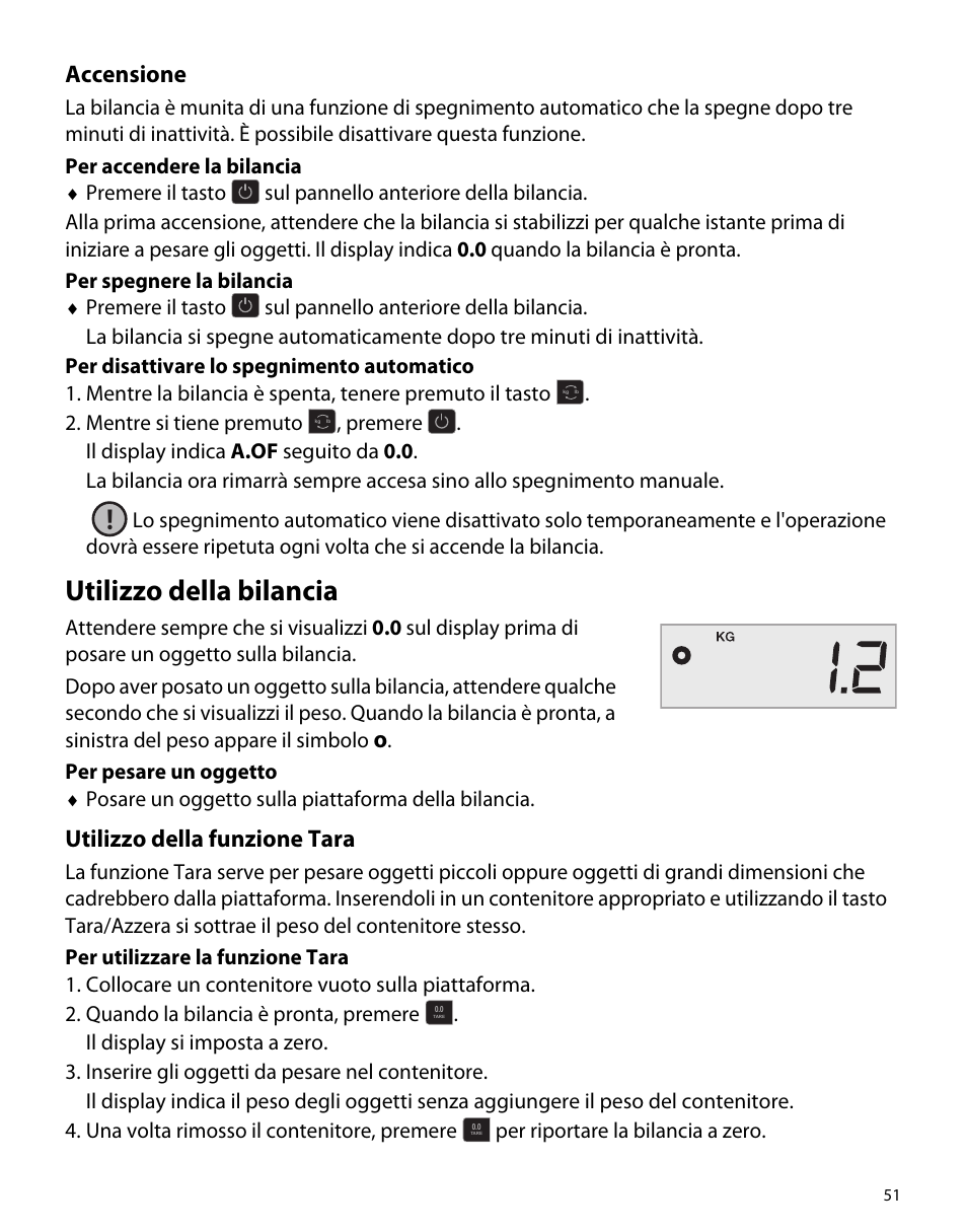 Accensione, Utilizzo della bilancia, Utilizzo della funzione tara | Dymo S50 User Manual | Page 55 / 134