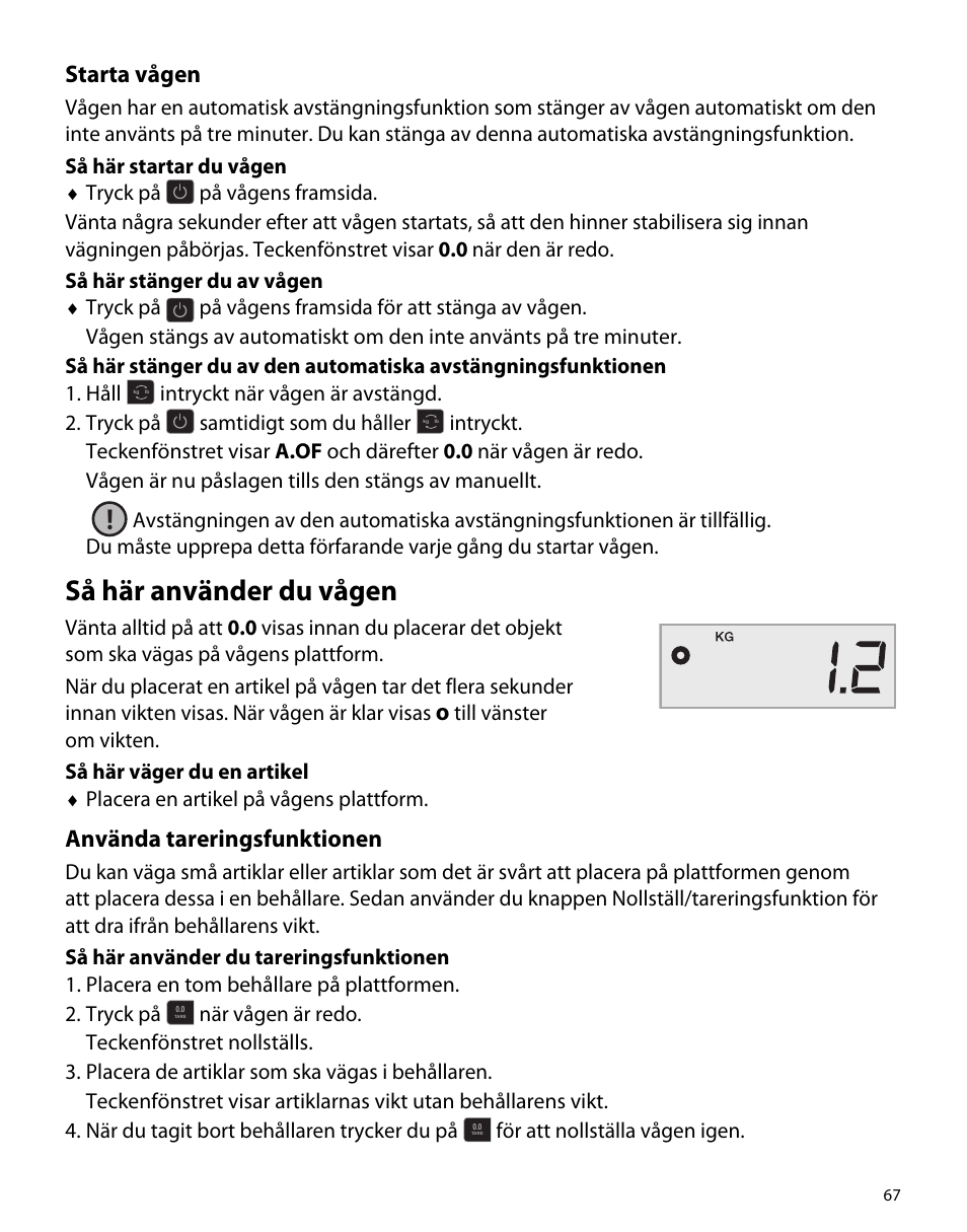 Starta vågen, Så här använder du vågen, Använda tareringsfunktionen | Dymo S50 User Manual | Page 71 / 134