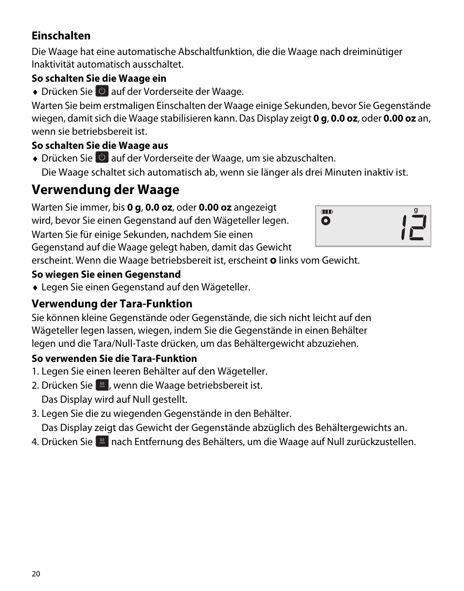 Einschalten, Verwendung der waage, Verwendung der tara-funktion | Dymo M5 User Manual | Page 24 / 102