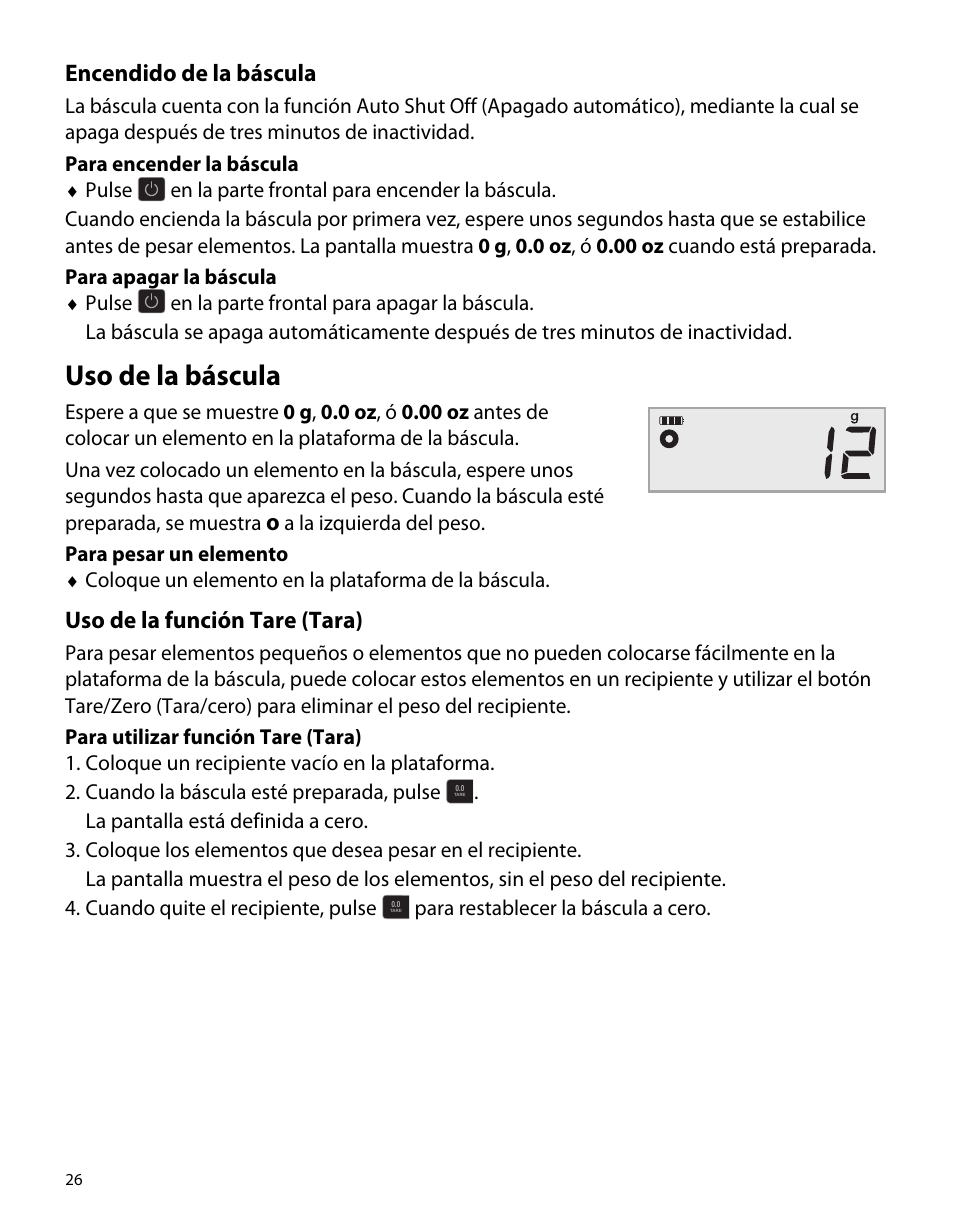 Encendido de la báscula, Uso de la báscula, Uso de la función tare (tara) | Dymo M5 User Manual | Page 30 / 102