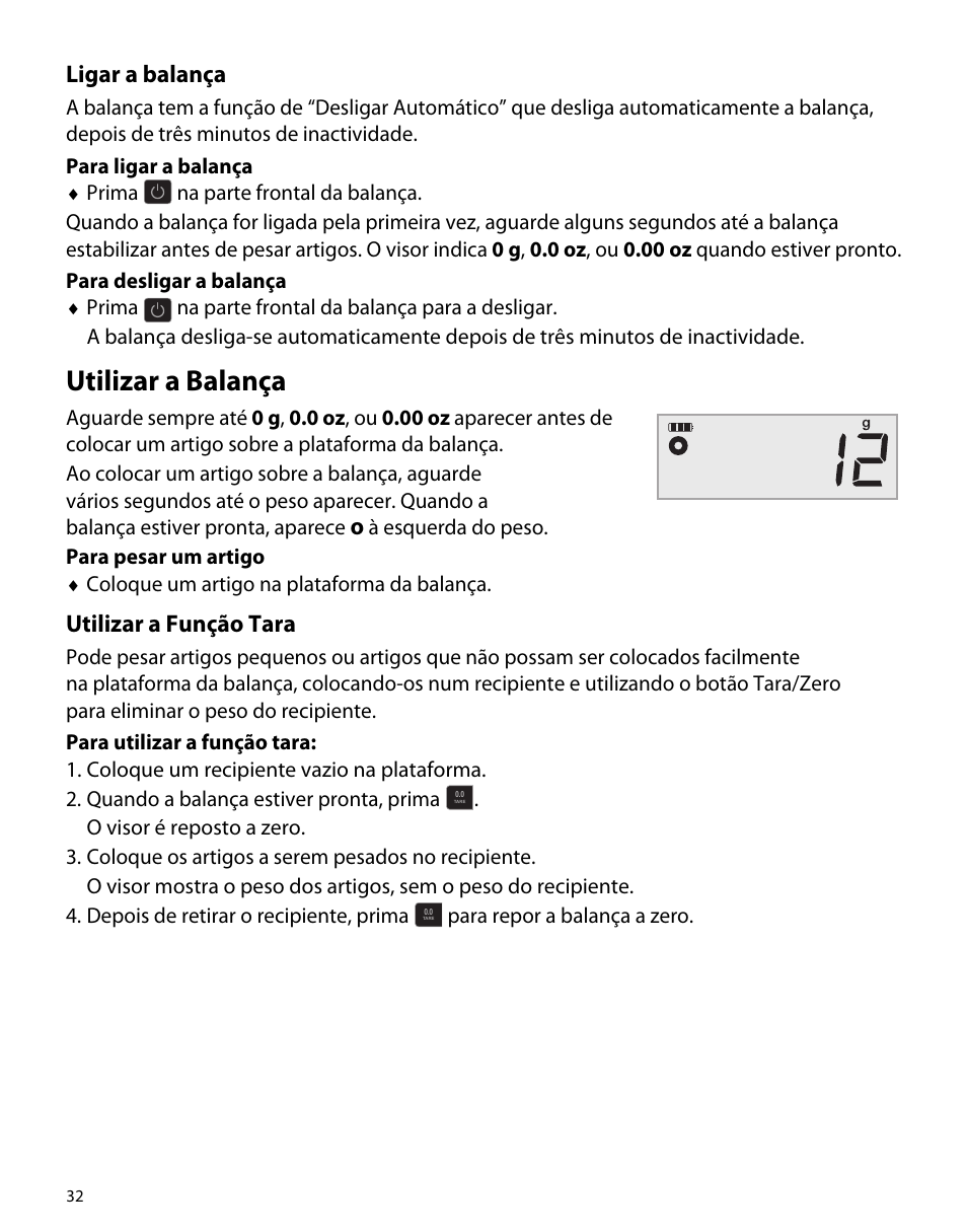 Ligar a balança, Utilizar a balança, Utilizar a função tara | Dymo M5 User Manual | Page 36 / 102