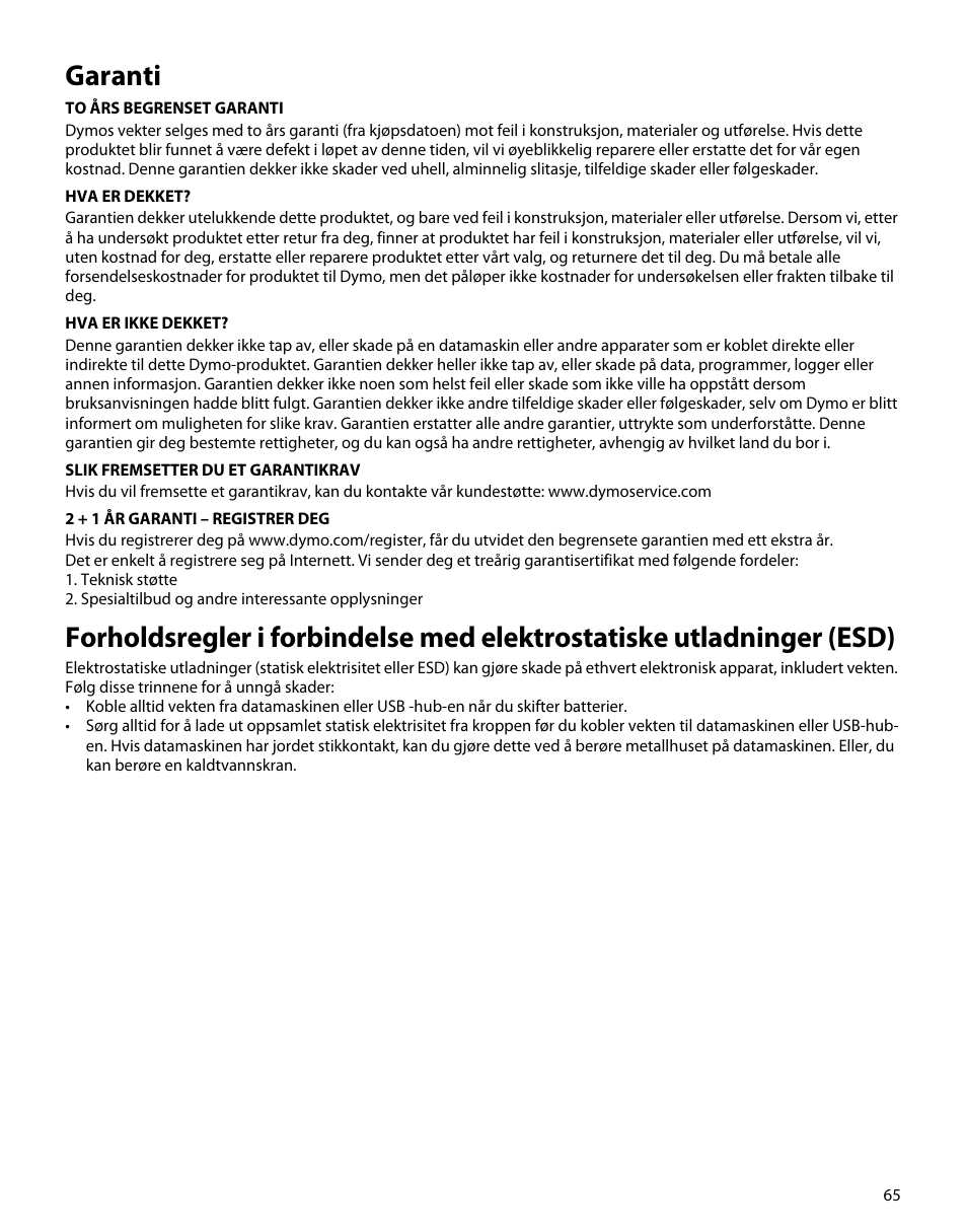 Garanti | Dymo M5 User Manual | Page 69 / 102
