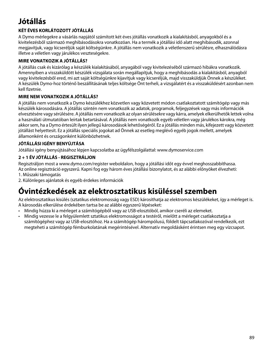 Jótállás | Dymo M5 User Manual | Page 93 / 102