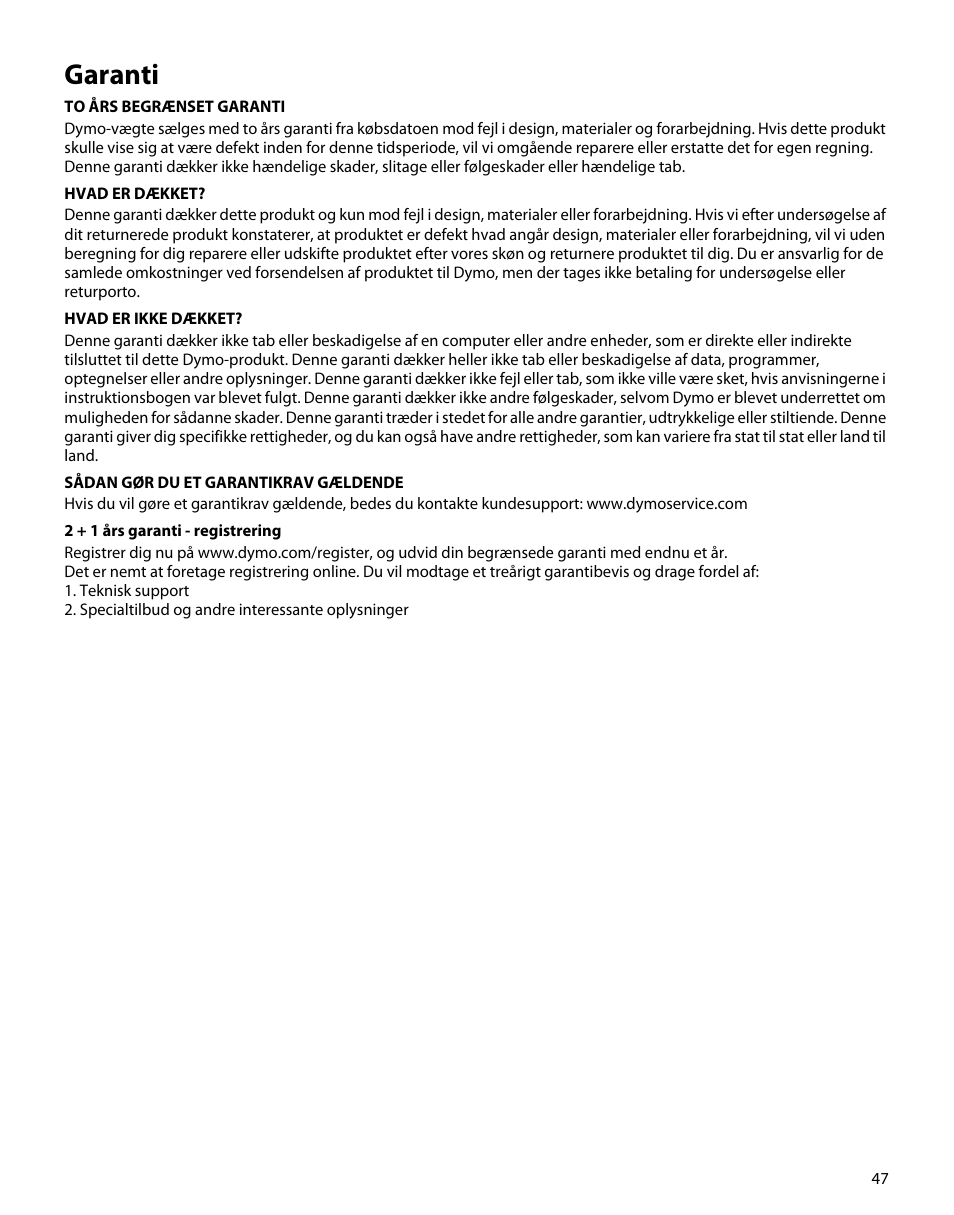 Garanti | Dymo M1 User Manual | Page 51 / 102