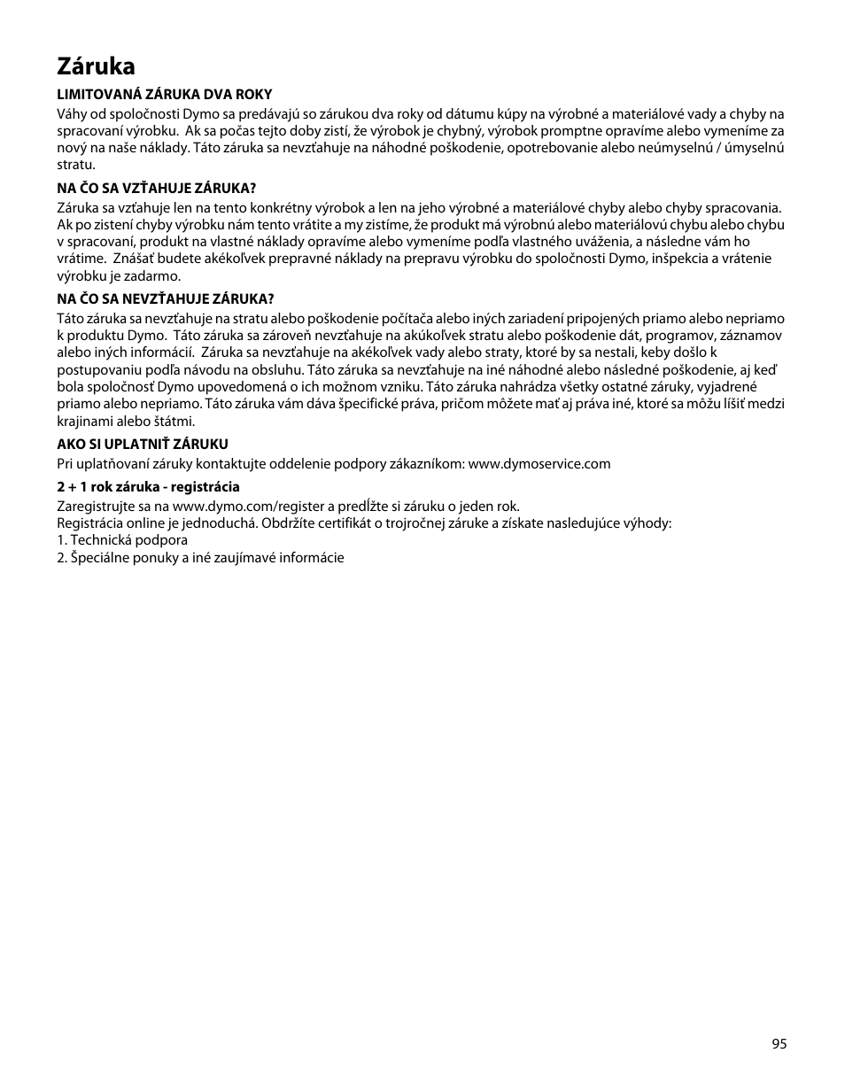 Záruka | Dymo M1 User Manual | Page 99 / 102