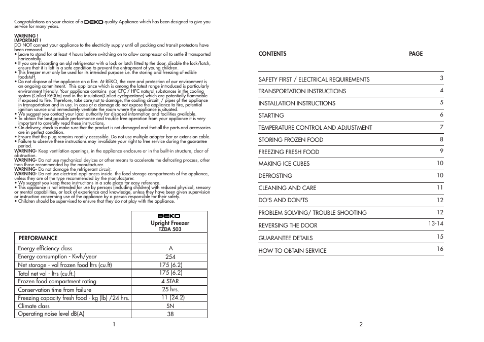 Beko TZDA 503 User Manual | Page 2 / 9