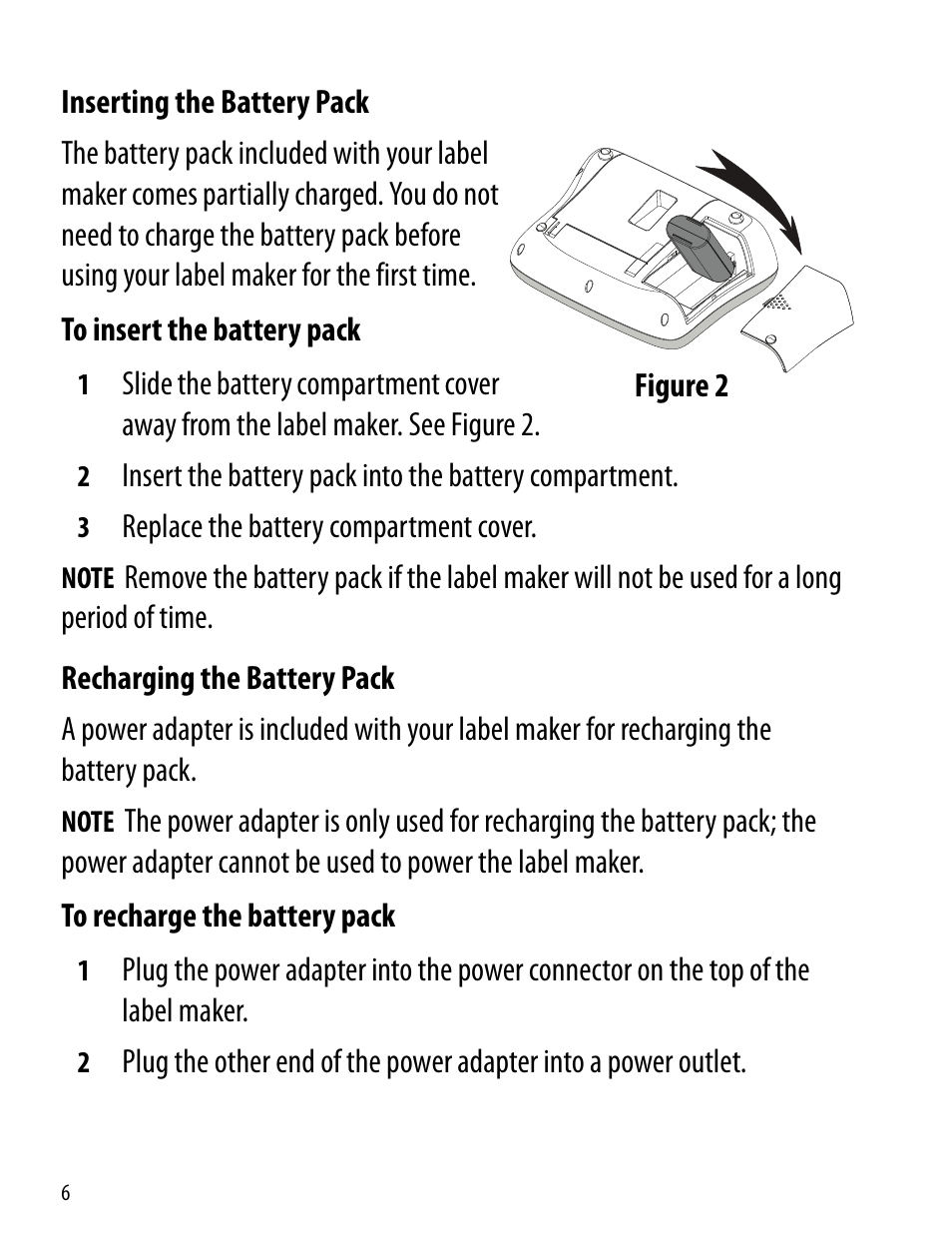 Inserting the battery pack, Recharging the battery pack | Dymo LabelManager 360D User Manual | Page 6 / 30