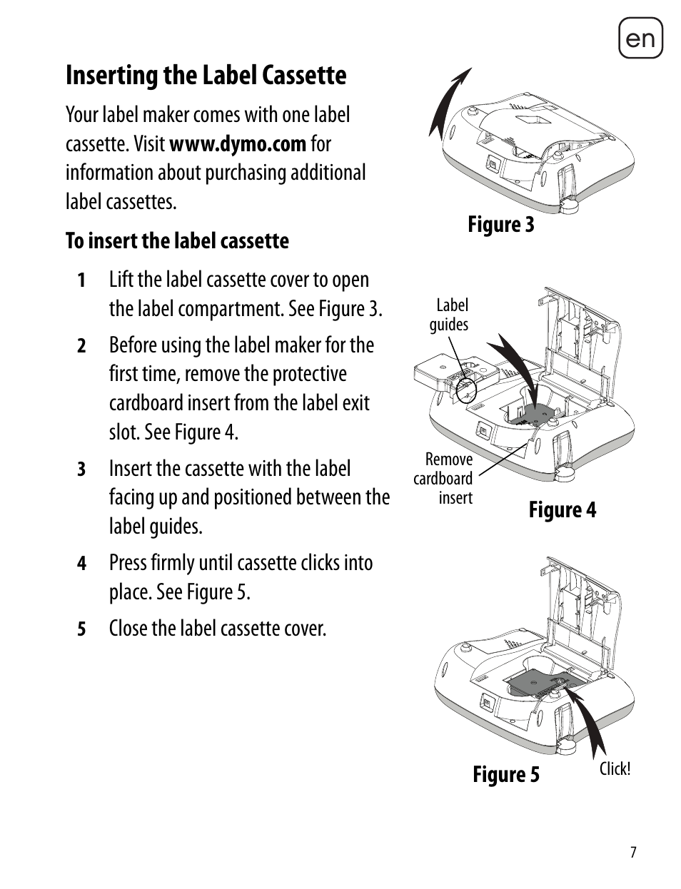 Inserting the label cassette | Dymo LabelManager 360D User Manual | Page 7 / 30