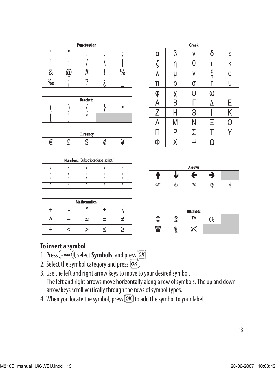 Dymo LabelManager 210D User Manual | Page 13 / 24