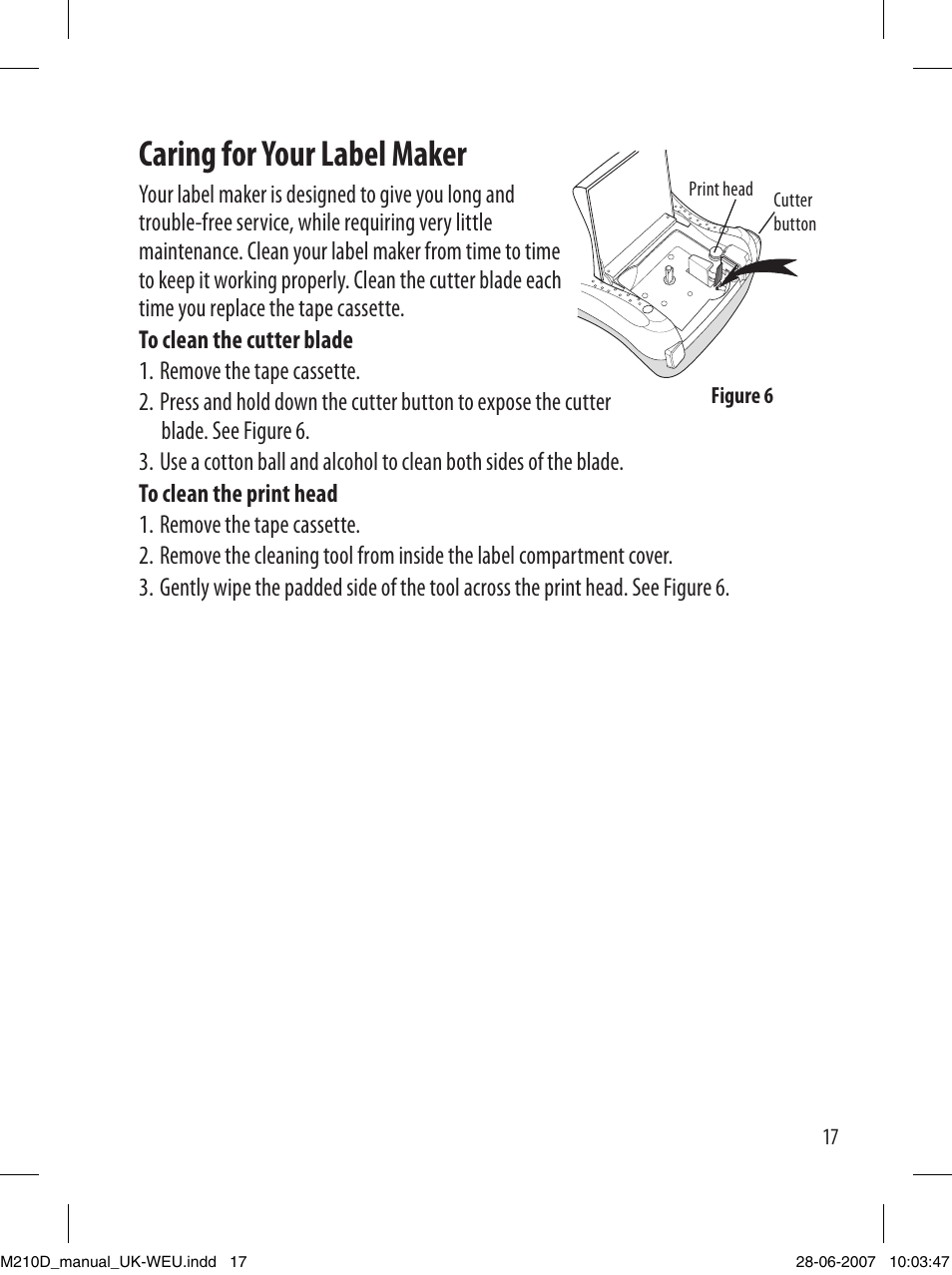 Caring for your label maker | Dymo LabelManager 210D User Manual | Page 17 / 24