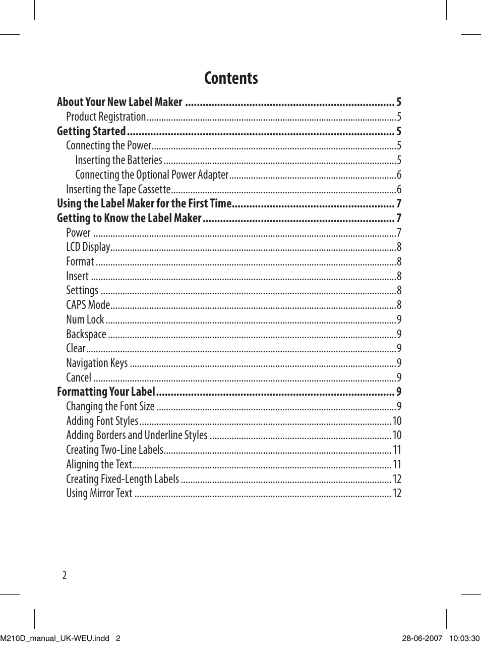 Dymo LabelManager 210D User Manual | Page 2 / 24