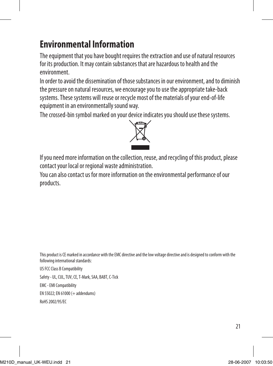 Environmental information | Dymo LabelManager 210D User Manual | Page 21 / 24