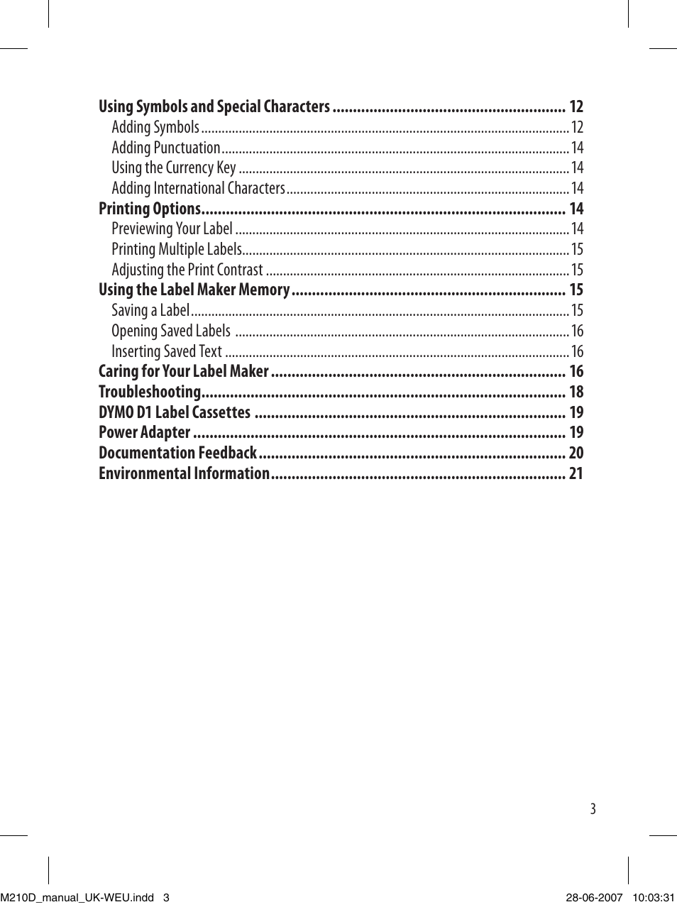 Dymo LabelManager 210D User Manual | Page 3 / 24