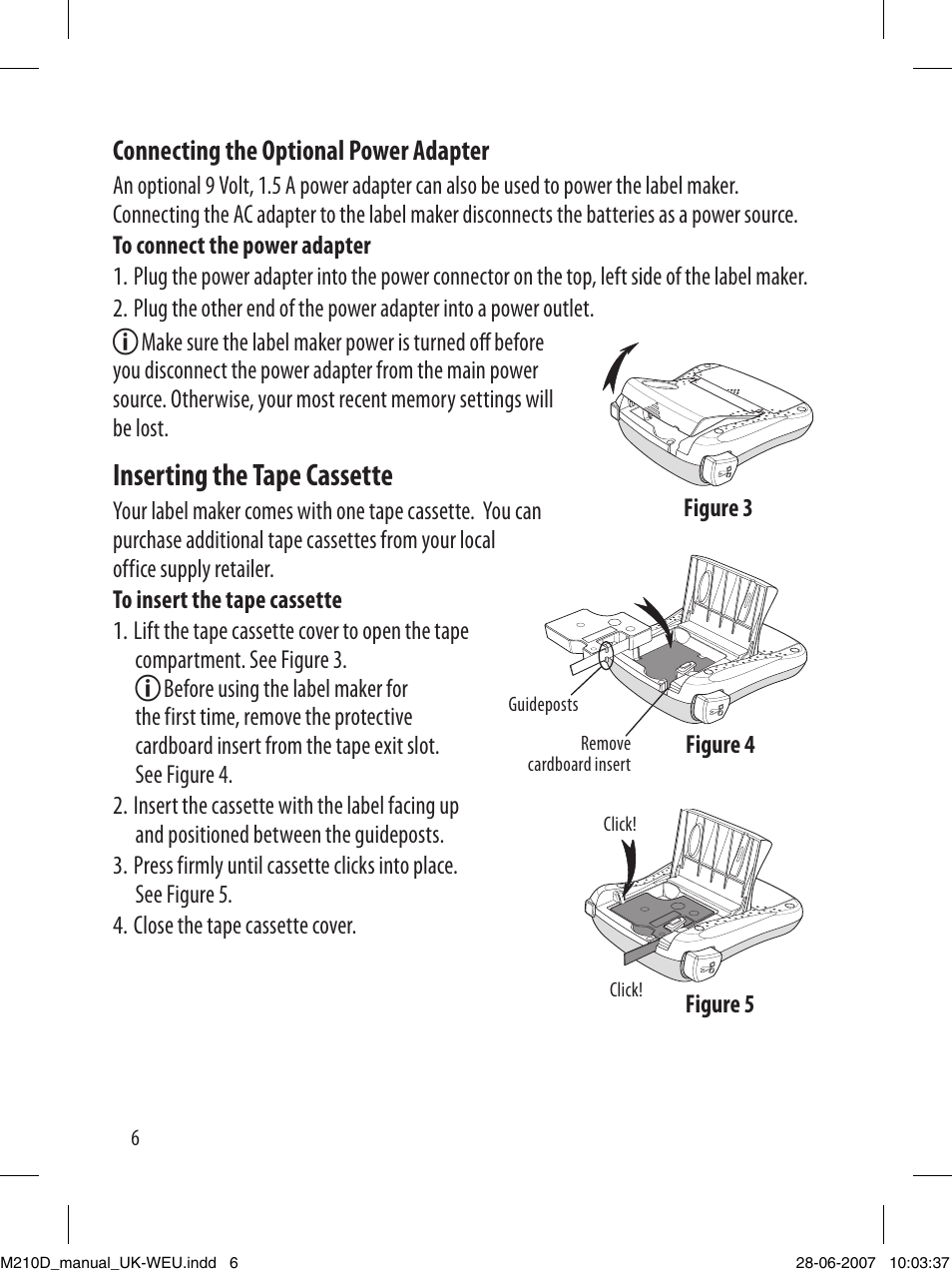 Inserting the tape cassette | Dymo LabelManager 210D User Manual | Page 6 / 24