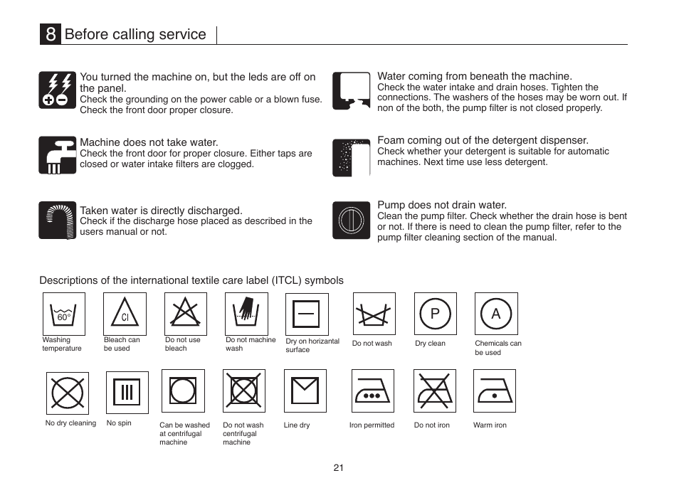 Before calling service | Beko D7082E User Manual | Page 24 / 24