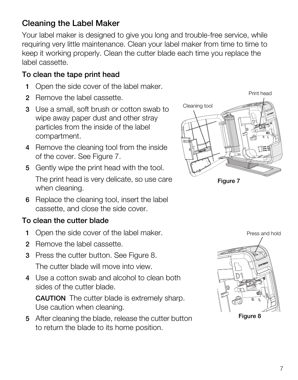 Cleaning the label maker | Dymo LabelManager PnP User Manual | Page 11 / 38