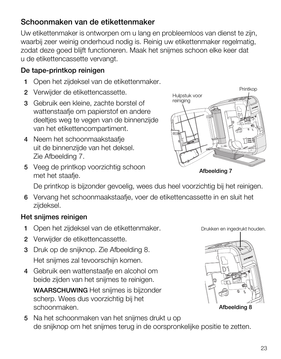 Schoonmaken van de etikettenmaker | Dymo LabelManager PnP User Manual | Page 27 / 38