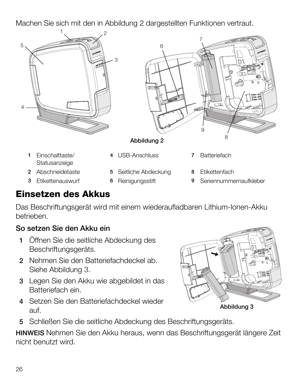 Einsetzen des akkus, Setzen sie den batteriefachdeckel wieder auf | Dymo LabelManager PnP User Manual | Page 30 / 38