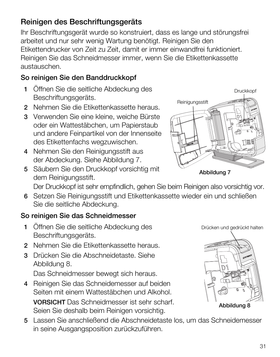 Reinigen des beschriftungsgeräts | Dymo LabelManager PnP User Manual | Page 35 / 38