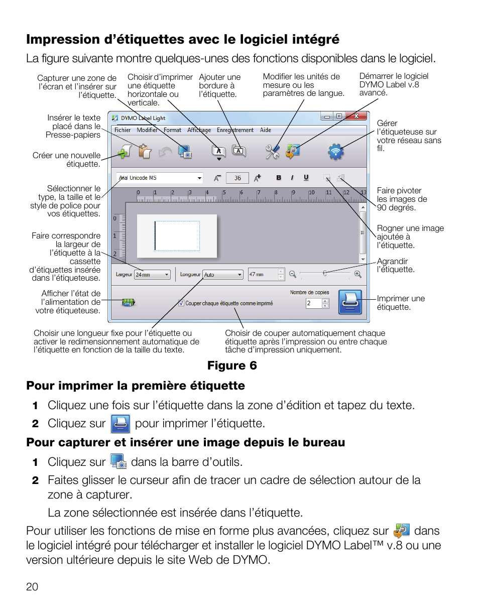 Impression d’étiquettes avec le logiciel intégré, Cliquez sur dans la barre d’outils, Figure 6 | Dymo LabelManager Wireless PnP Quick Start Guide User Manual | Page 24 / 62