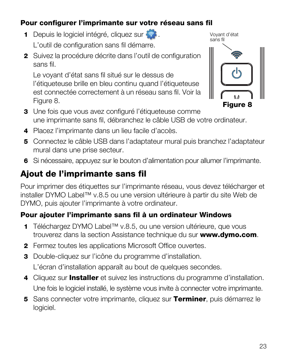 Ajout de l’imprimante sans fil | Dymo LabelManager Wireless PnP Quick Start Guide User Manual | Page 27 / 62