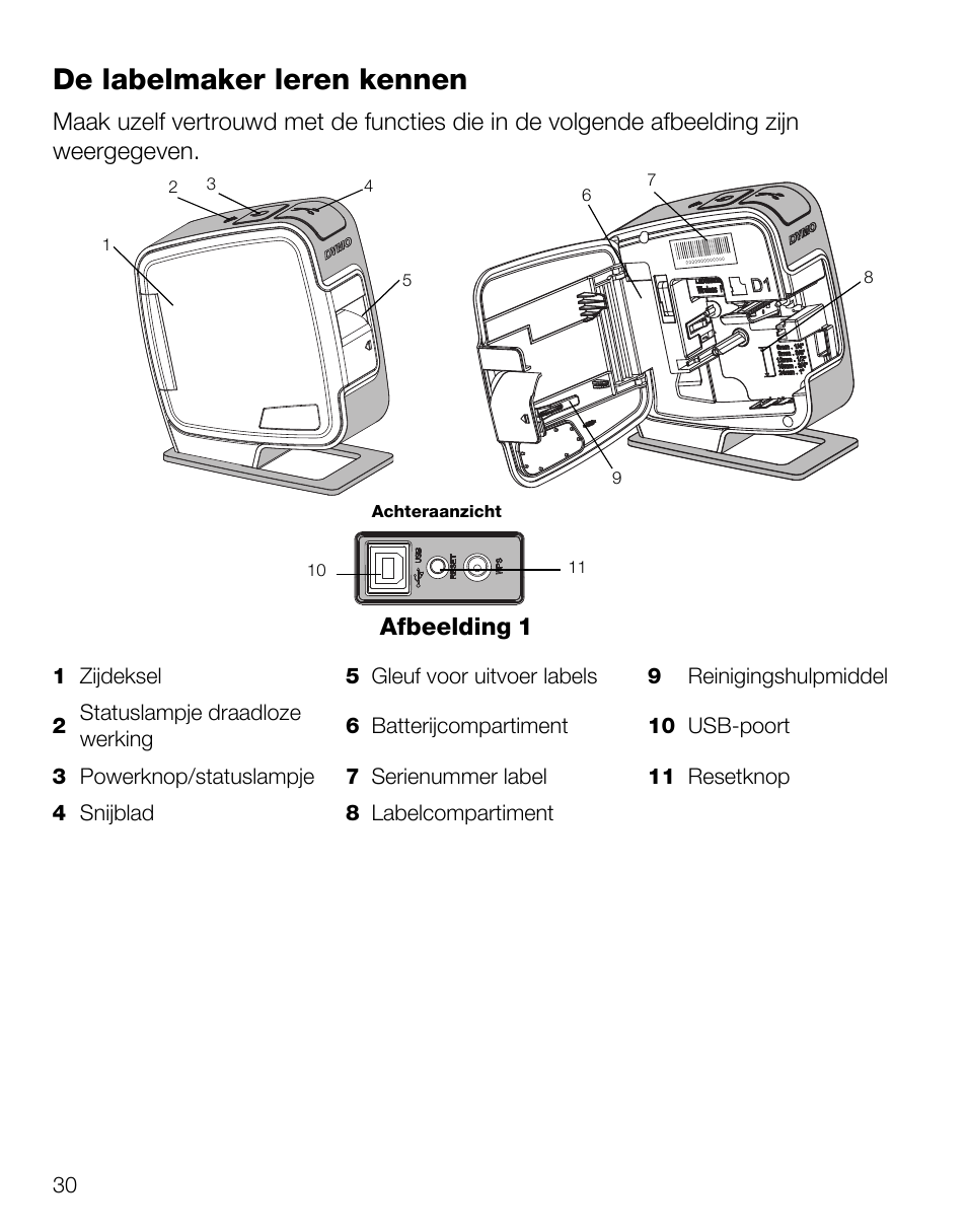 De labelmaker leren kennen, Afbeelding 1 | Dymo LabelManager Wireless PnP Quick Start Guide User Manual | Page 34 / 62