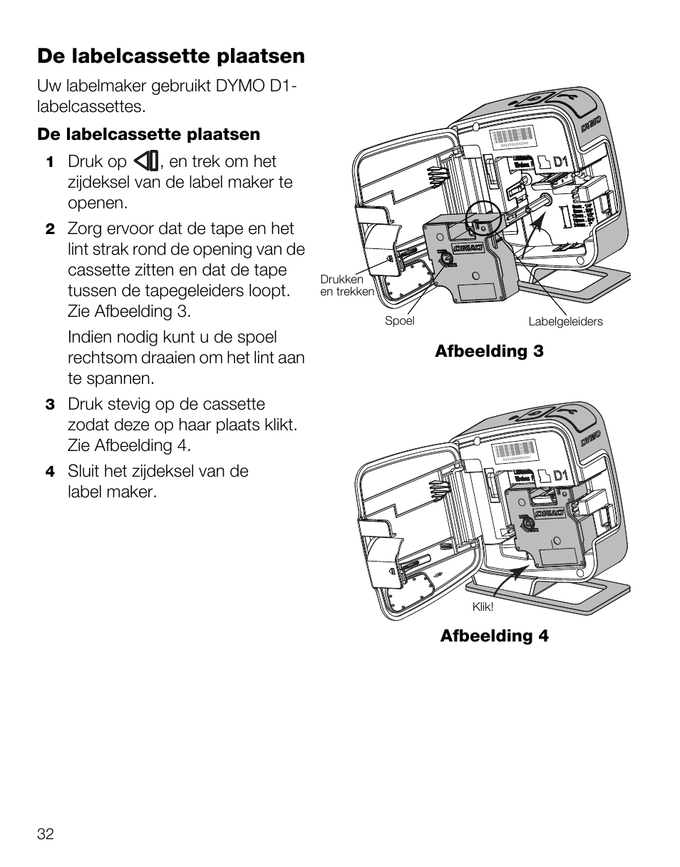 De labelcassette plaatsen | Dymo LabelManager Wireless PnP Quick Start Guide User Manual | Page 36 / 62