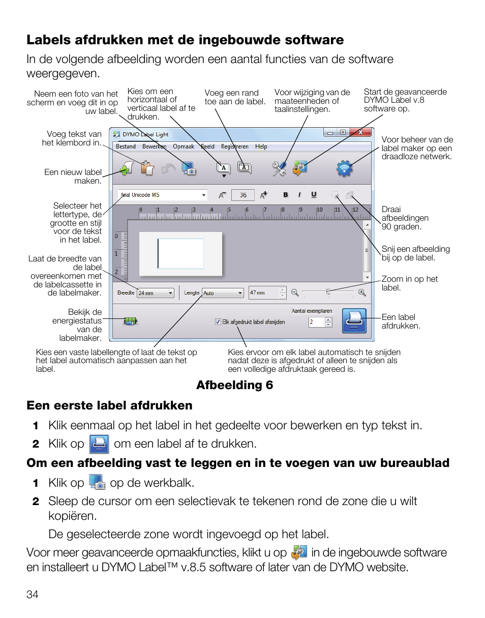 Labels afdrukken met de ingebouwde software, Klik op op de werkbalk, Afbeelding 6 | Dymo LabelManager Wireless PnP Quick Start Guide User Manual | Page 38 / 62