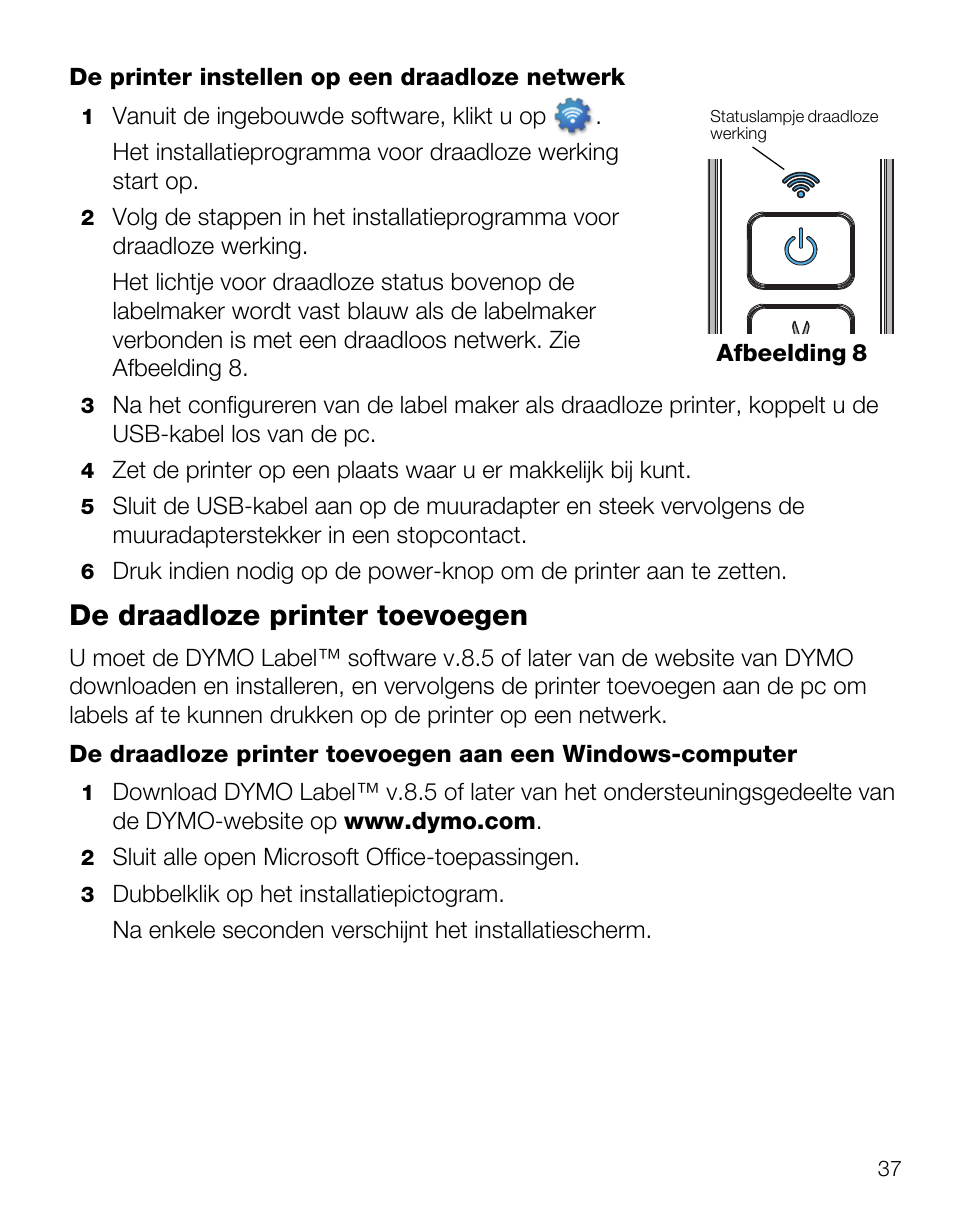 De draadloze printer toevoegen | Dymo LabelManager Wireless PnP Quick Start Guide User Manual | Page 41 / 62