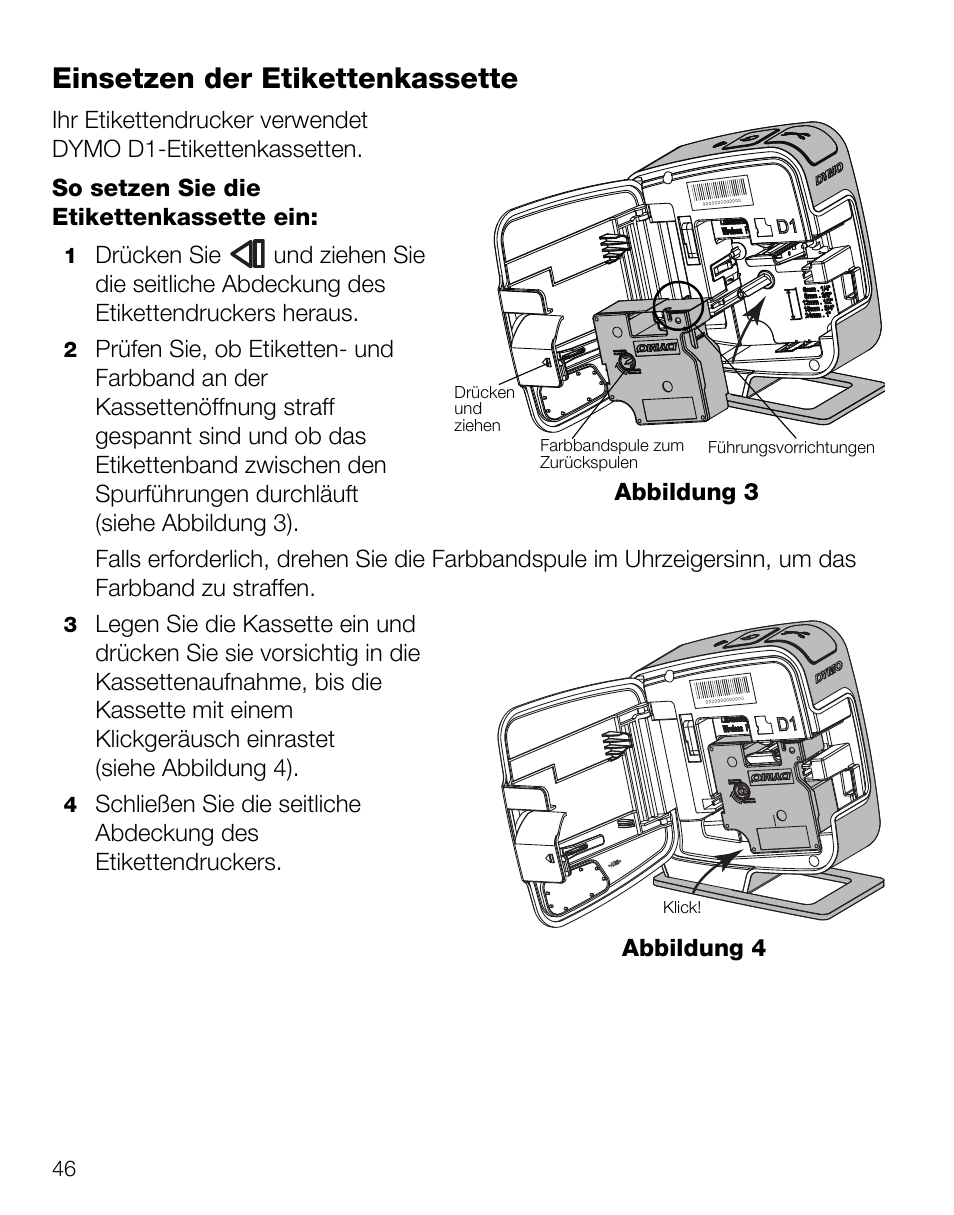 Einsetzen der etikettenkassette | Dymo LabelManager Wireless PnP Quick Start Guide User Manual | Page 50 / 62
