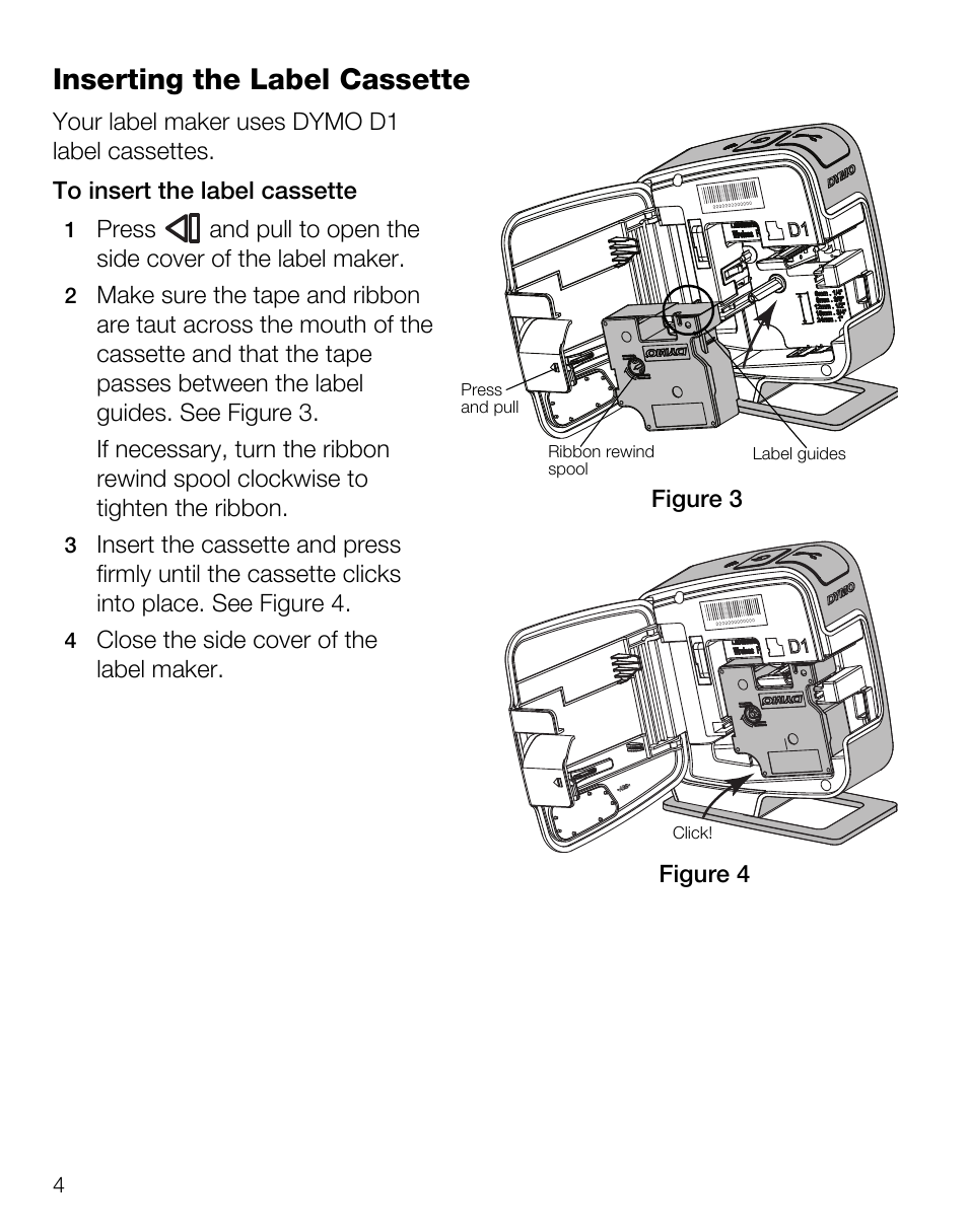 Inserting the label cassette | Dymo LabelManager Wireless PnP Quick Start Guide User Manual | Page 8 / 62