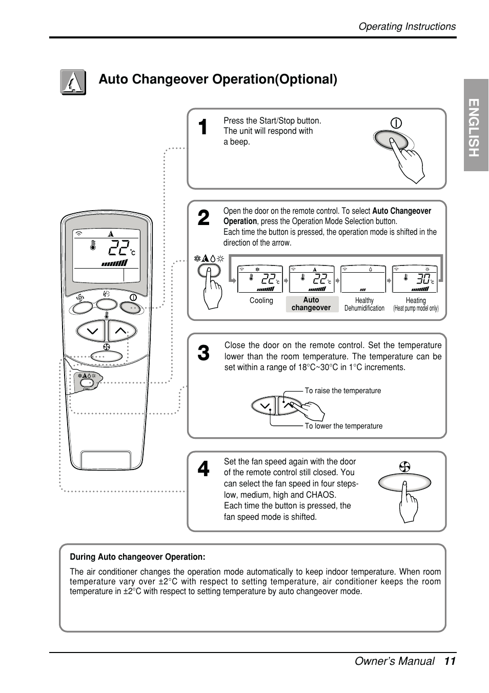 English, Auto changeover operation(optional) | Beko LG-BKE 6450 D User Manual | Page 11 / 23