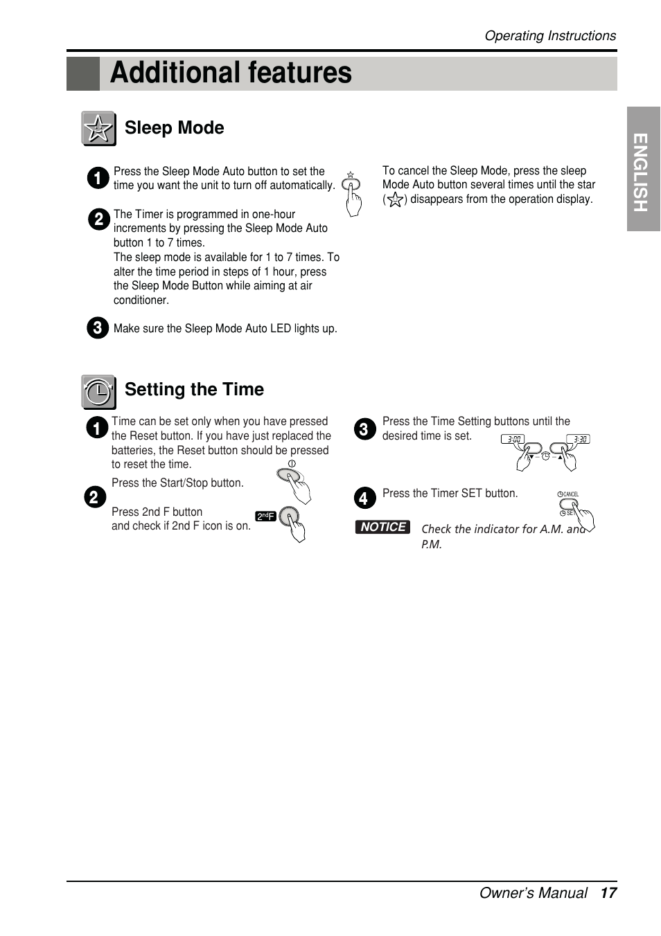 Additional features, English sleep mode setting the time | Beko LG-BKE 6450 D User Manual | Page 17 / 23