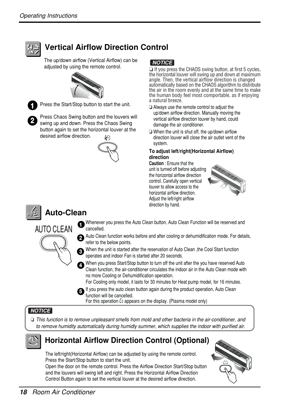 Auto clean, Vertical airflow direction control auto-clean, Horizontal airflow direction control (optional) | Beko LG-BKE 6450 D User Manual | Page 18 / 23