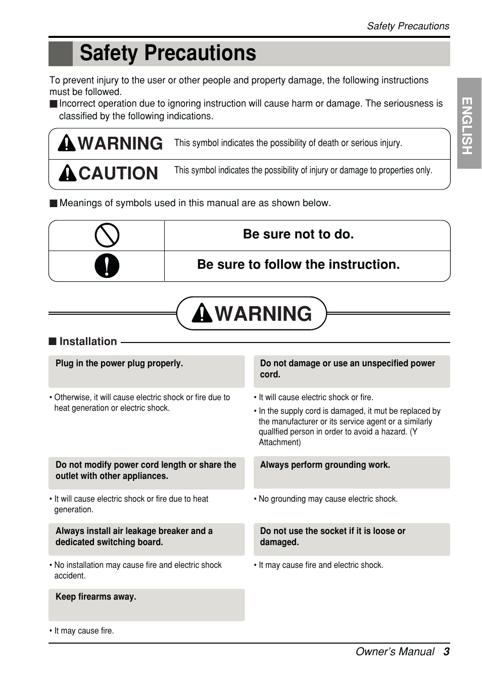 Safety precautions, Warning, Warning caution | English | Beko LG-BKE 6450 D User Manual | Page 3 / 23
