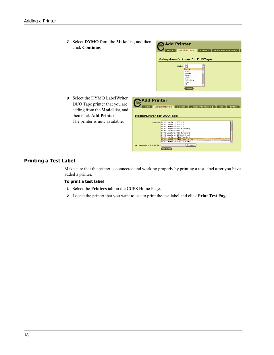 Printing a test label | Dymo LabelWriter Print Server User Manual | Page 22 / 34