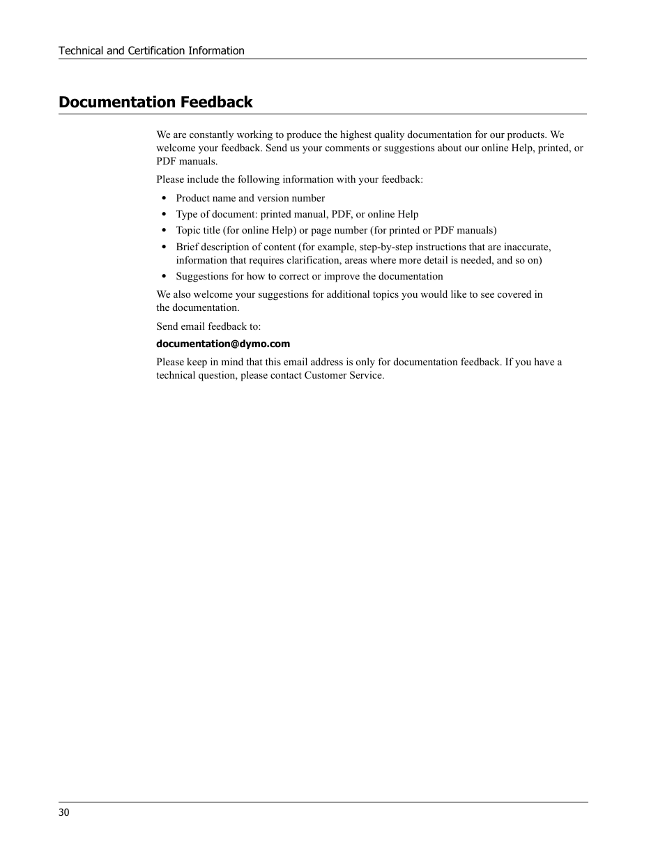 Documentation feedback | Dymo LabelWriter Print Server User Manual | Page 34 / 34