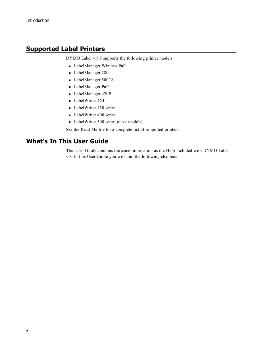 Supported label printers, What's in this user guide | Dymo LabelWriter 450 Turbo Software Manual User Manual | Page 10 / 118