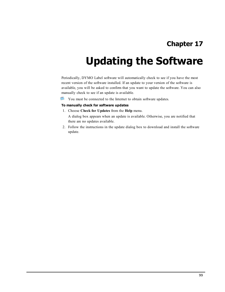 Updating the software, Chapter 17 | Dymo LabelWriter 450 Turbo Software Manual User Manual | Page 107 / 118