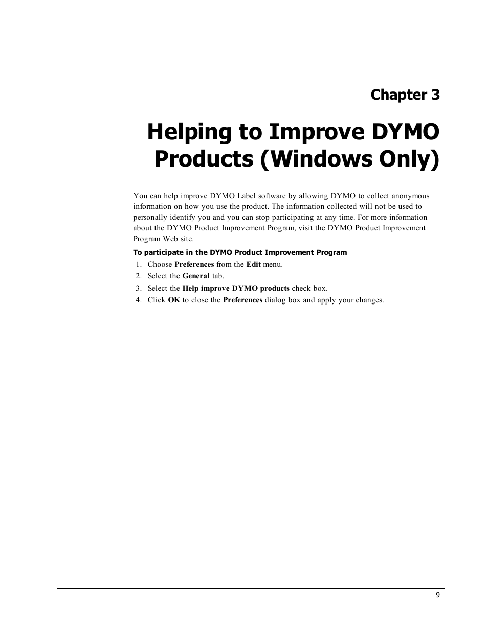 Helping to improve dymo products (windows only), Chapter 3 | Dymo LabelWriter 450 Turbo Software Manual User Manual | Page 17 / 118