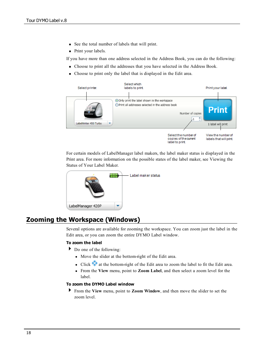 Zooming the workspace (windows) | Dymo LabelWriter 450 Turbo Software Manual User Manual | Page 26 / 118