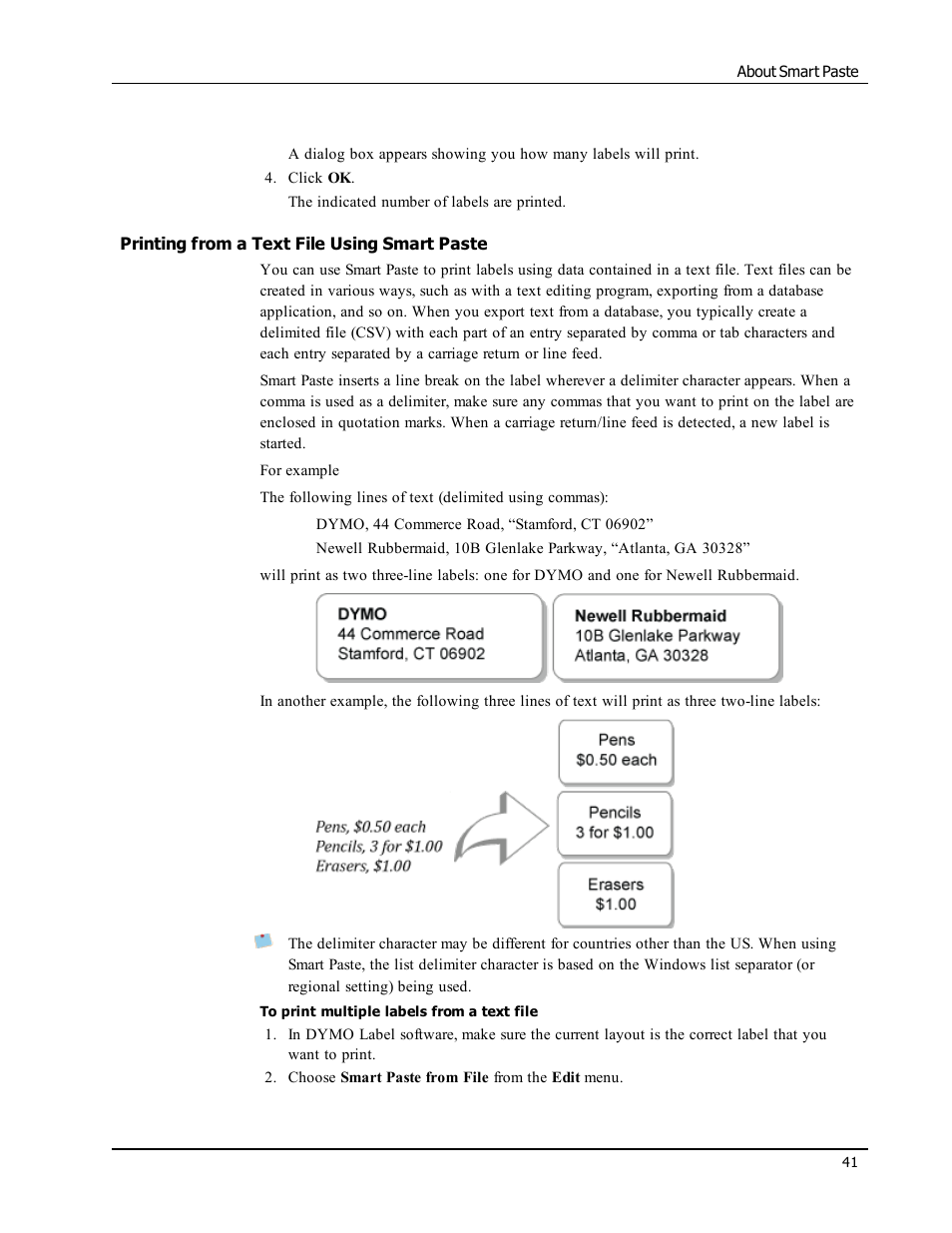 Printing from a text file using smart paste | Dymo LabelWriter 450 Turbo Software Manual User Manual | Page 49 / 118