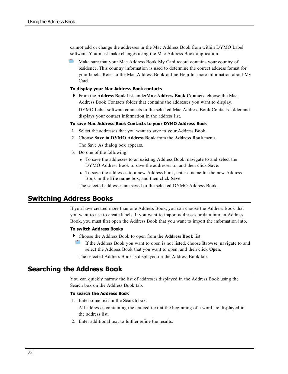 Switching address books, Searching the address book | Dymo LabelWriter 450 Turbo Software Manual User Manual | Page 80 / 118