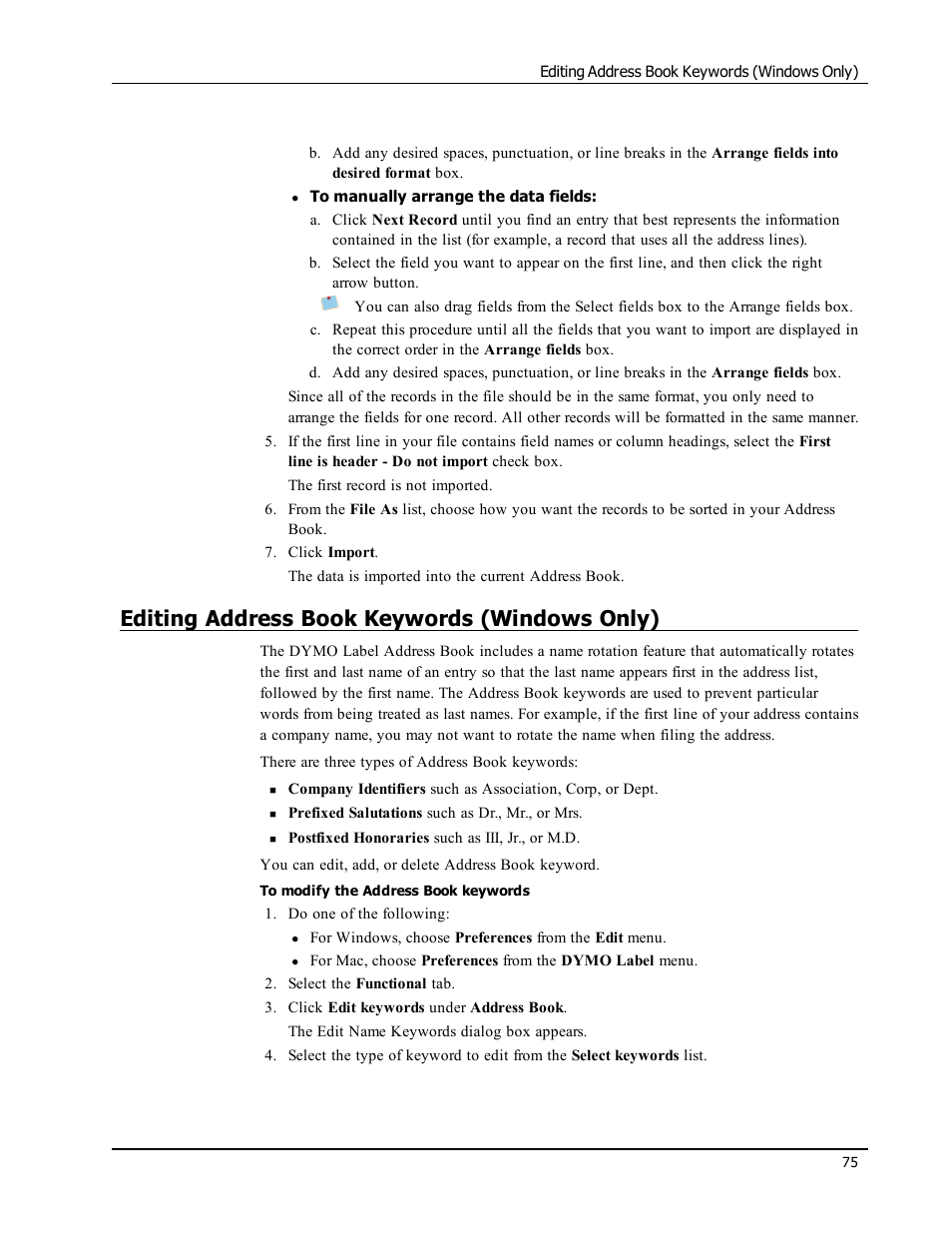 Editing address book keywords (windows only) | Dymo LabelWriter 450 Turbo Software Manual User Manual | Page 83 / 118