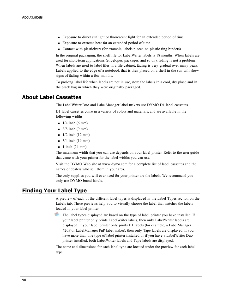 About label cassettes, Finding your label type | Dymo LabelWriter 450 Turbo Software Manual User Manual | Page 98 / 118