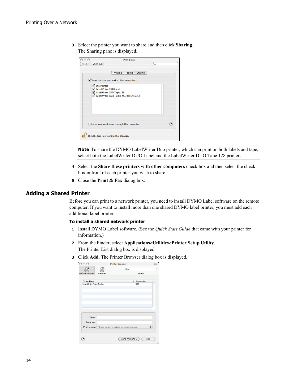 Adding a shared printer | Dymo LabelWriter 450 Turbo Hardware Manual User Manual | Page 18 / 29