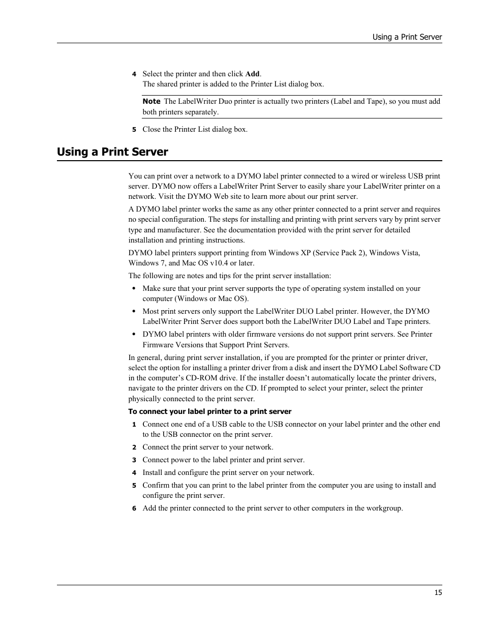 Using a print server | Dymo LabelWriter 450 Turbo Hardware Manual User Manual | Page 19 / 29